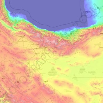 Mapa topográfico تهران, altitud, relieve