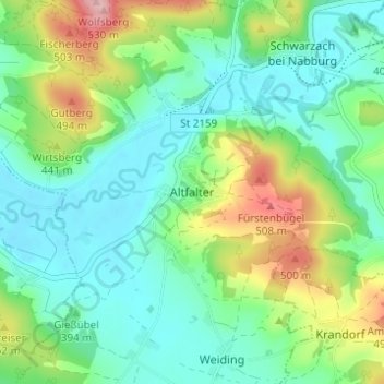 Mapa topográfico Altfalter, altitud, relieve