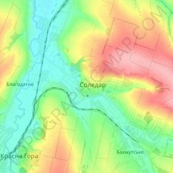 Mapa topográfico Soledar, altitud, relieve