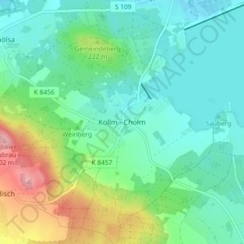 Mapa topográfico Kollm - Chołm, altitud, relieve