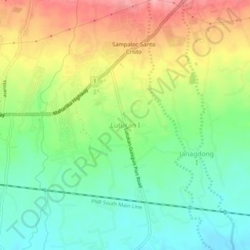 Mapa topográfico Lutucan I, altitud, relieve