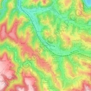 Mapa topográfico Séverac, altitud, relieve