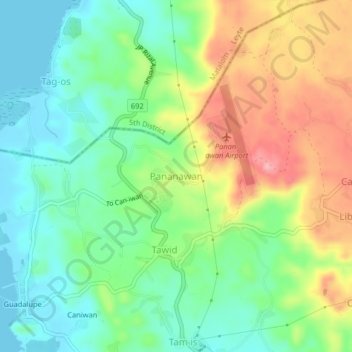 Mapa topográfico Pananawan, altitud, relieve