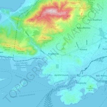 Mapa topográfico Κερατσίνι, altitud, relieve