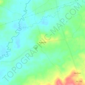 Mapa topográfico Anadarko, altitud, relieve