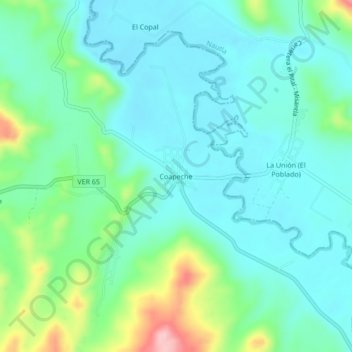 Mapa topográfico Coapeche, altitud, relieve