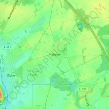 Mapa topográfico Mehrow, altitud, relieve