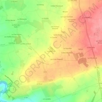 Mapa topográfico Les Bignons, altitud, relieve