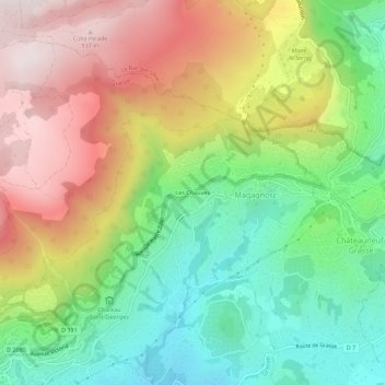 Mapa topográfico Les Chauves, altitud, relieve