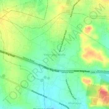 Mapa topográfico Vattinagulapally, altitud, relieve