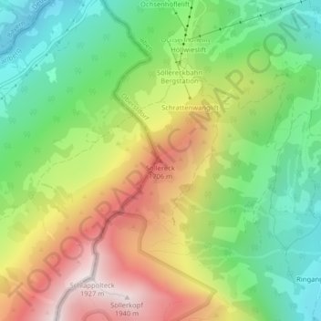 Mapa topográfico Söllereck, altitud, relieve