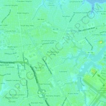 Mapa topográfico Meadowbrook Forest, altitud, relieve