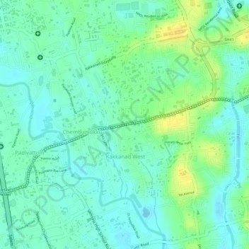Mapa topográfico Vazhakkala, altitud, relieve