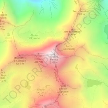 Mapa topográfico Monte Emilius, altitud, relieve