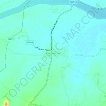 Mapa topográfico Perunagar, altitud, relieve
