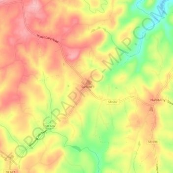 Mapa topográfico Sanville, altitud, relieve