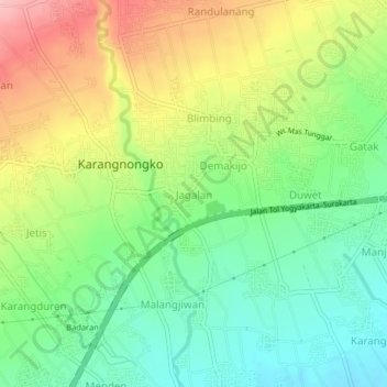 Mapa topográfico Jagalan, altitud, relieve