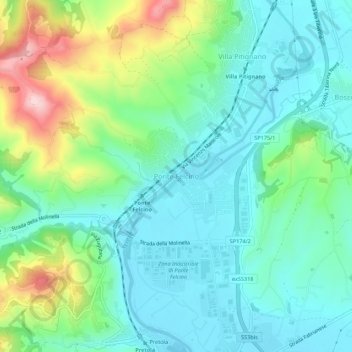 Mapa topográfico Ponte Felcino, altitud, relieve