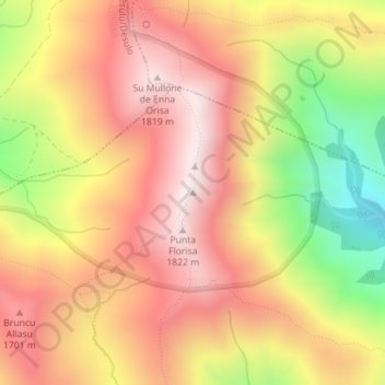 Mapa topográfico Punta La Marmora, altitud, relieve