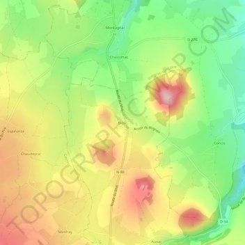 Mapa topográfico Bizac, altitud, relieve