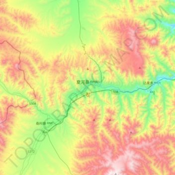 Mapa topográfico Xiahe, altitud, relieve