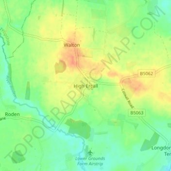Mapa topográfico High Ercall, altitud, relieve