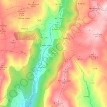 Mapa topográfico Oroña, altitud, relieve