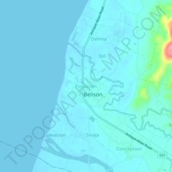 Mapa topográfico Poblacion, altitud, relieve