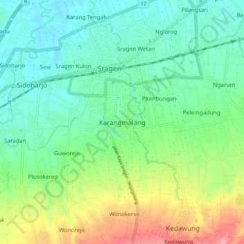 Mapa topográfico Karangmalang, altitud, relieve