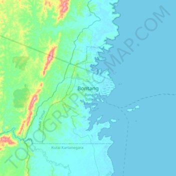 Mapa topográfico Bontang, altitud, relieve