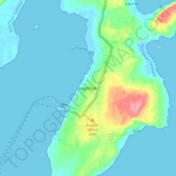 Mapa topográfico Saumlaki, altitud, relieve