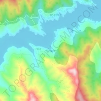 Mapa topográfico Mangaon, altitud, relieve