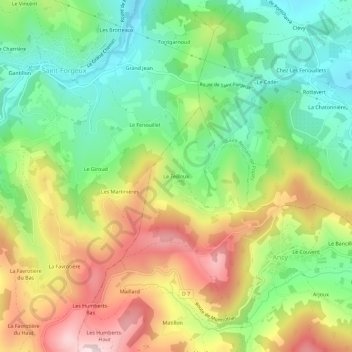 Mapa topográfico Le Teilloux, altitud, relieve