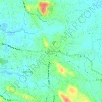 Mapa topográfico Kuruppampady, altitud, relieve