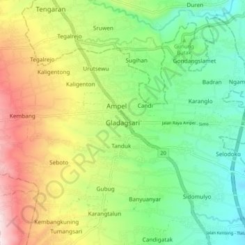 Mapa topográfico Gladagsari, altitud, relieve