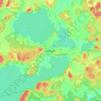 Mapa topográfico Artjärvi, altitud, relieve