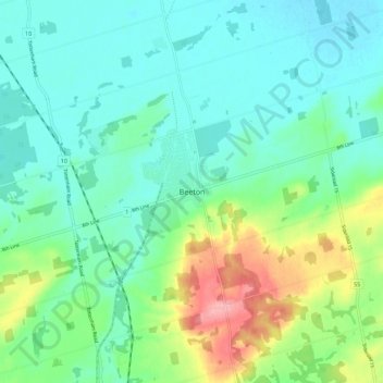 Mapa topográfico Beeton, altitud, relieve