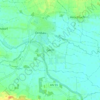 Mapa topográfico Gern, altitud, relieve