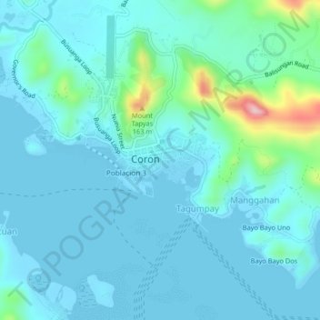 Mapa topográfico Poblacion 1, altitud, relieve