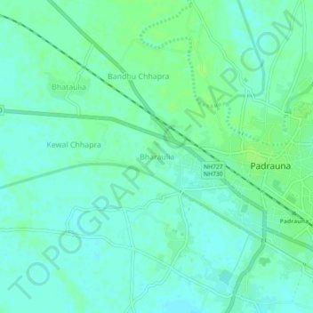 Mapa topográfico Bharaulia, altitud, relieve