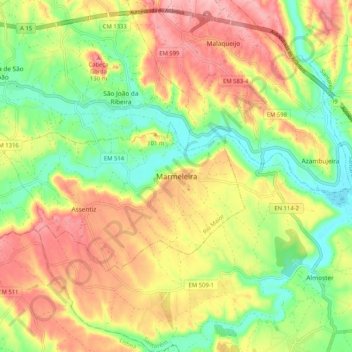 Mapa topográfico Marmeleira, altitud, relieve