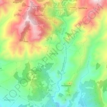Mapa topográfico Masella, altitud, relieve