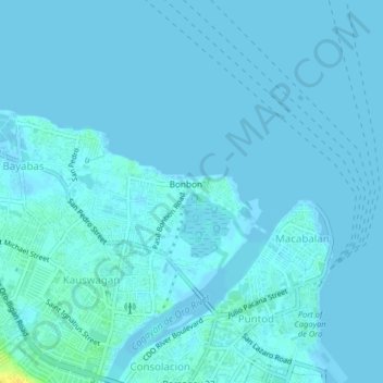 Mapa topográfico Bonbon, altitud, relieve