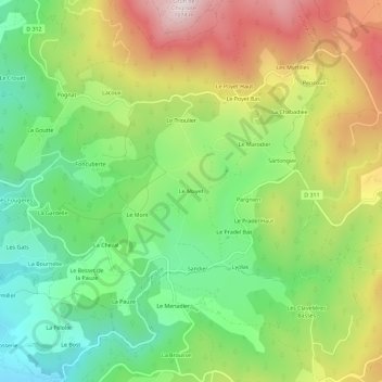 Mapa topográfico Le Mayet, altitud, relieve