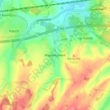 Mapa topográfico Mapledurwell, altitud, relieve