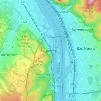 Mapa topográfico Rolandswerth, altitud, relieve