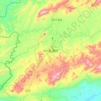 Mapa topográfico Lashio, altitud, relieve