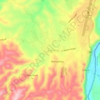 Mapa topográfico Lumbia, altitud, relieve