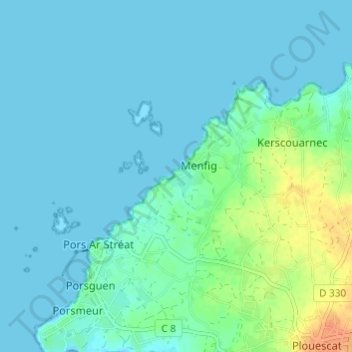 Mapa topográfico Garret, altitud, relieve