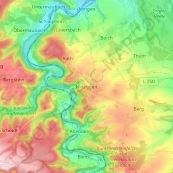 Mapa topográfico Nideggen, altitud, relieve